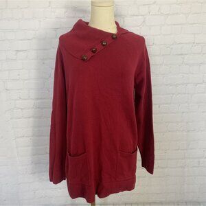 CLEARANCE Jeanne Pierre Large Cotton Red Ribbed Sweater With Pockets